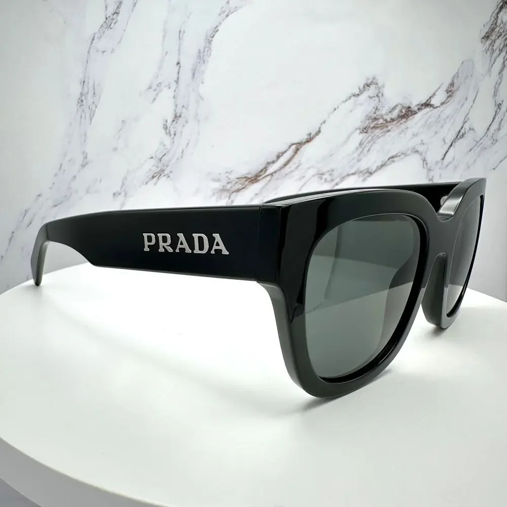 New PRADA Sunglasses PR C04S 16K08Z Black Square Acetate Grey Lens 52-22-145 - Picture 9 of 16
